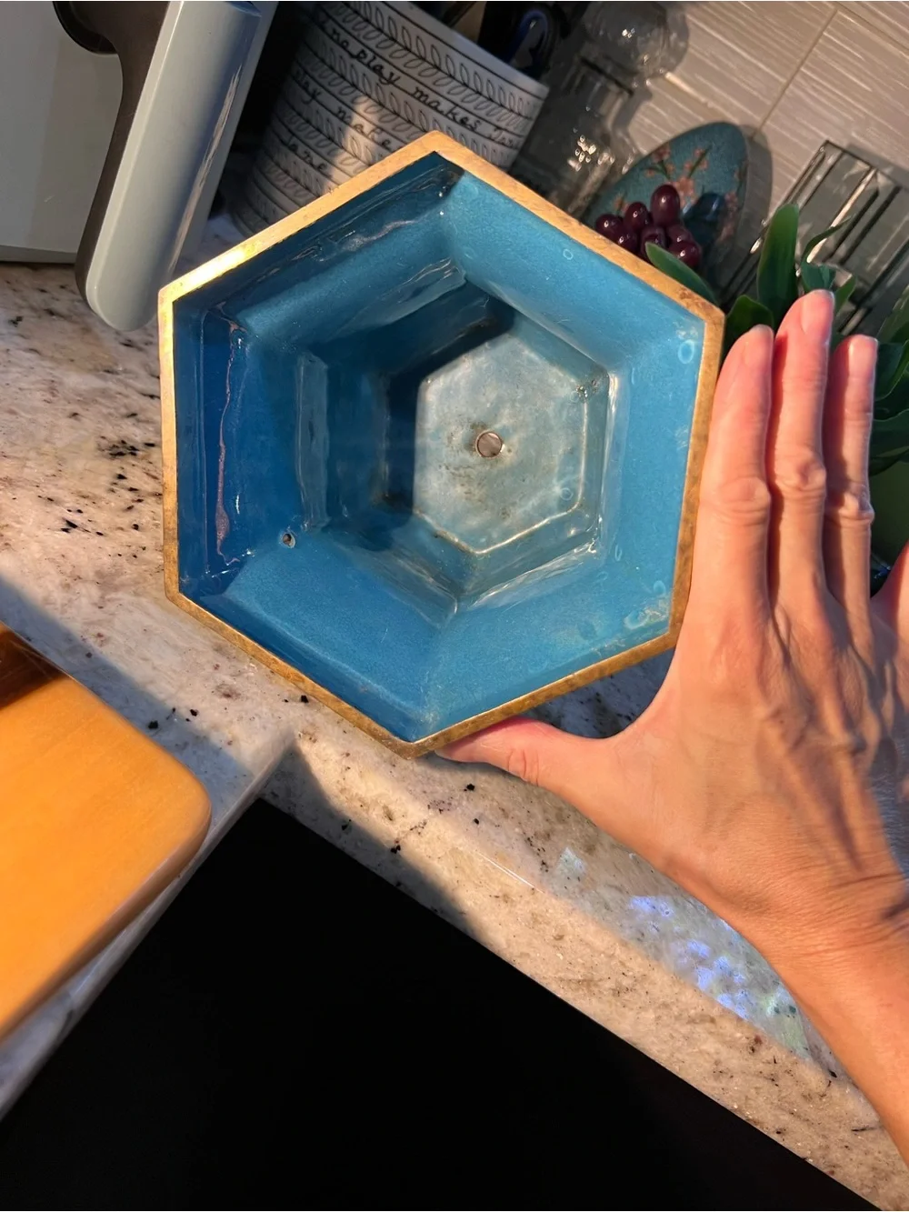 Blue Floral Cloisonné Decorative Planter read below